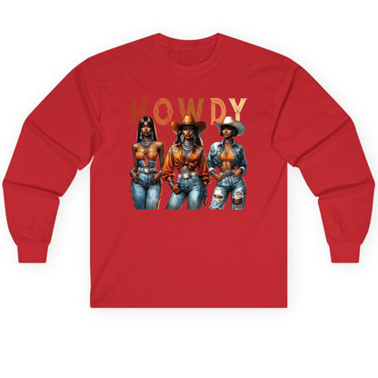 Howdy black cowgirls Long Sleeve Tee Red product mockup