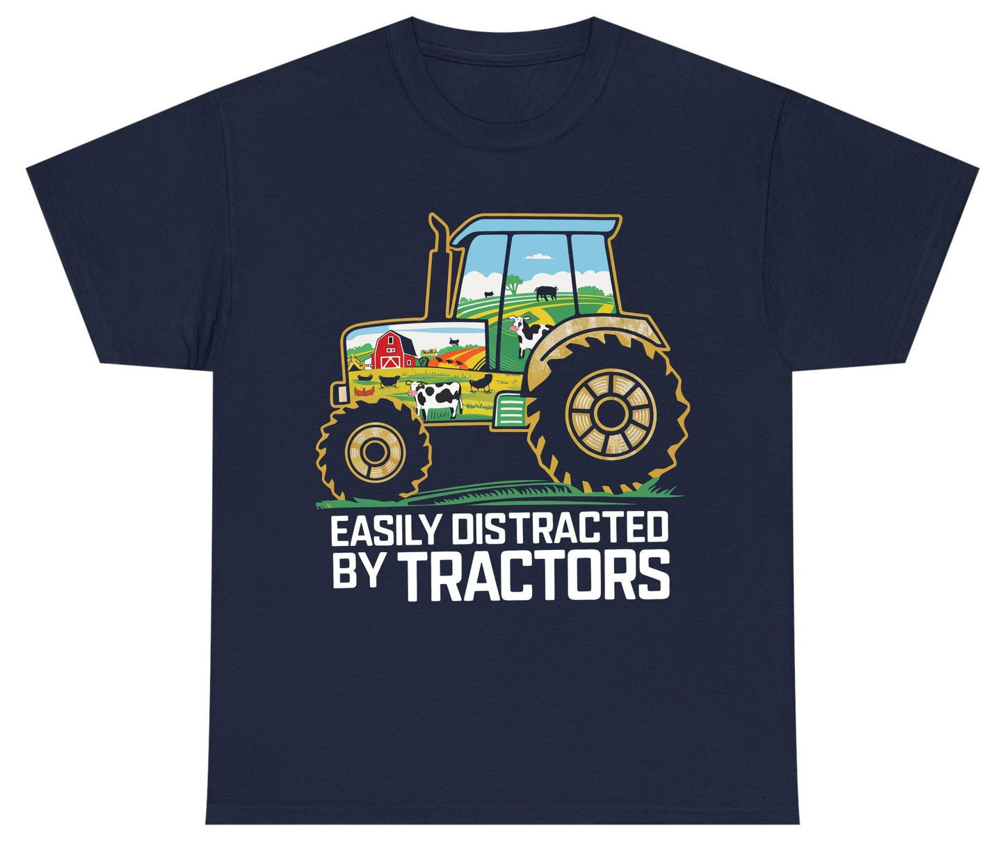 Easily Distracted by Tractors farming Youth T-Shirt Navy product mockup