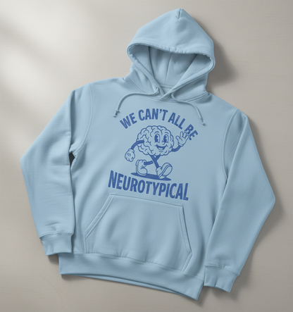 We Can't All Be Neurotypical Retro Cartoon Brain Hoodie - Light Blue