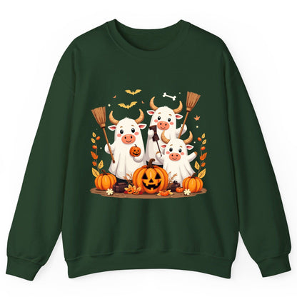 Cute Ghost Cows Halloween cows Sweatshirt Forest Green product mockup