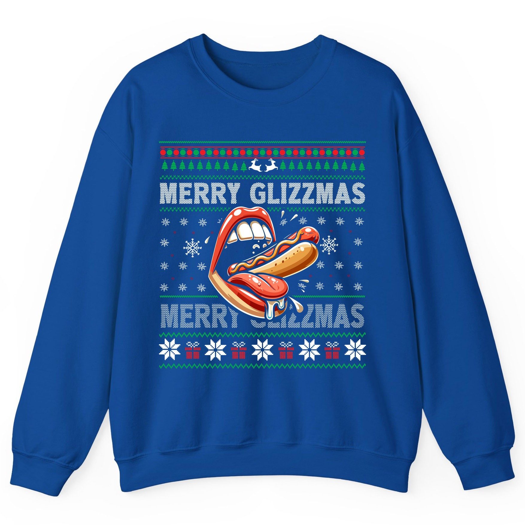 Merry Glizzzmas hot dog Sweatshirt Royal product mockup