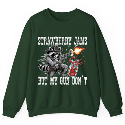 Strawberry Jams but My Gun Don't raccoon Sweatshirt Forest Green product mockup
