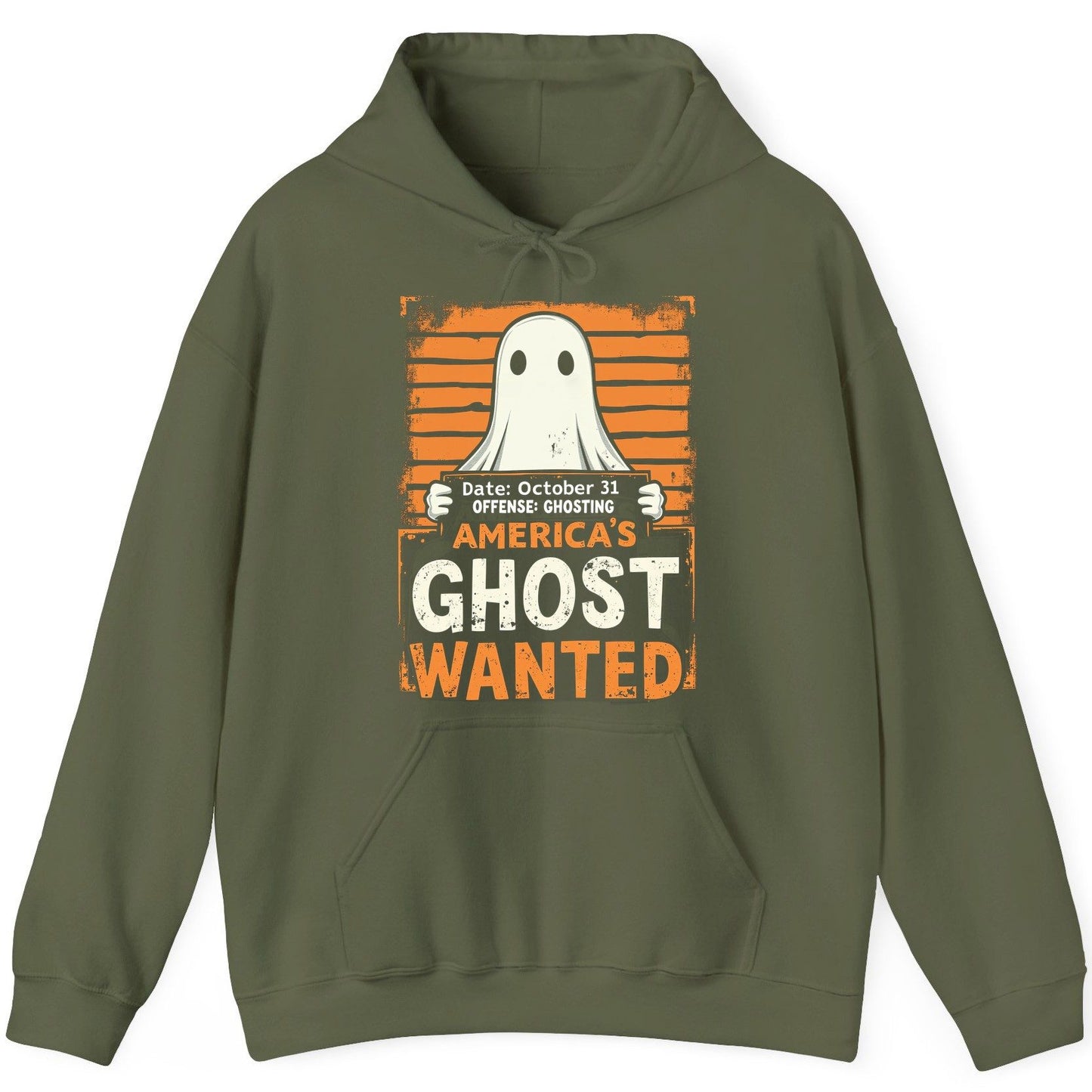 Date October 31 Offense Ghosting America's Ghost Wanted ghost Hoodie Military Green product mockup