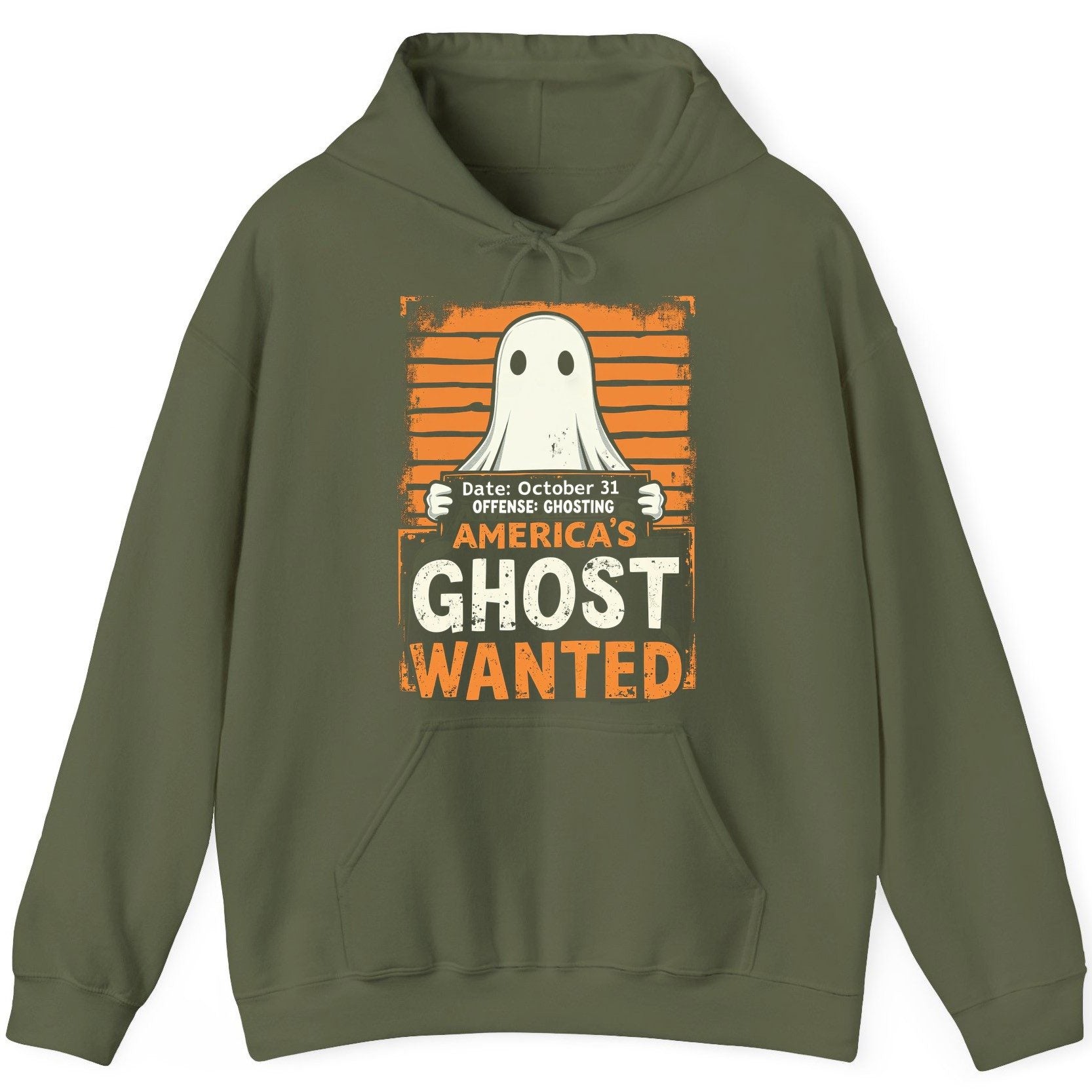 Date October 31 Offense Ghosting America's Ghost Wanted ghost Hoodie Military Green product mockup