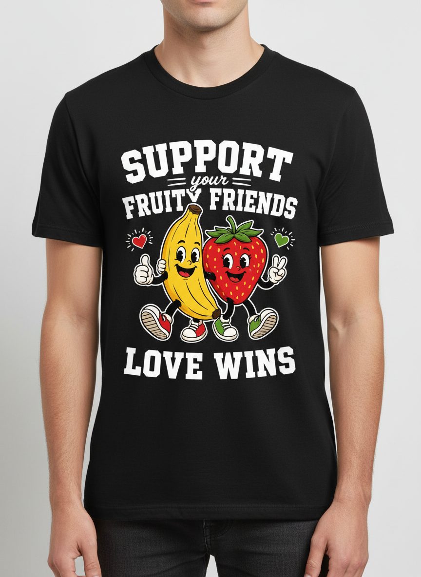 Support Your Fruity Friends Love Wins Retro Lgbtq Pride T-Shirt - product mockup - Black