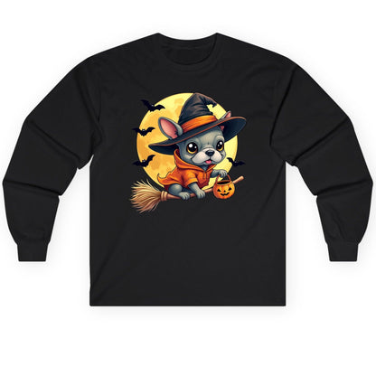 Cute Witch French Bulldog french bulldog Long Sleeve Tee Black product mockup