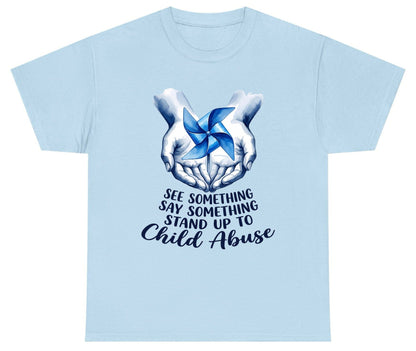 SEE Something SAY Something STAND UP TO Child Abuse Youth T-Shirt - product mockup - Light Blue