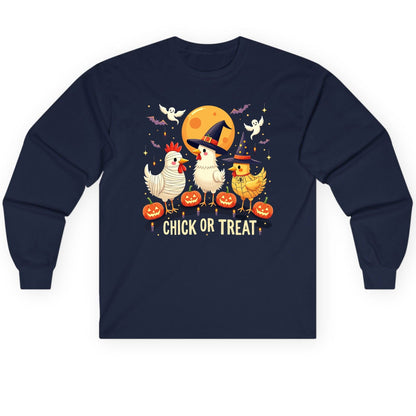 Chick or Treat Halloween chickens Long Sleeve Tee Navy product mockup