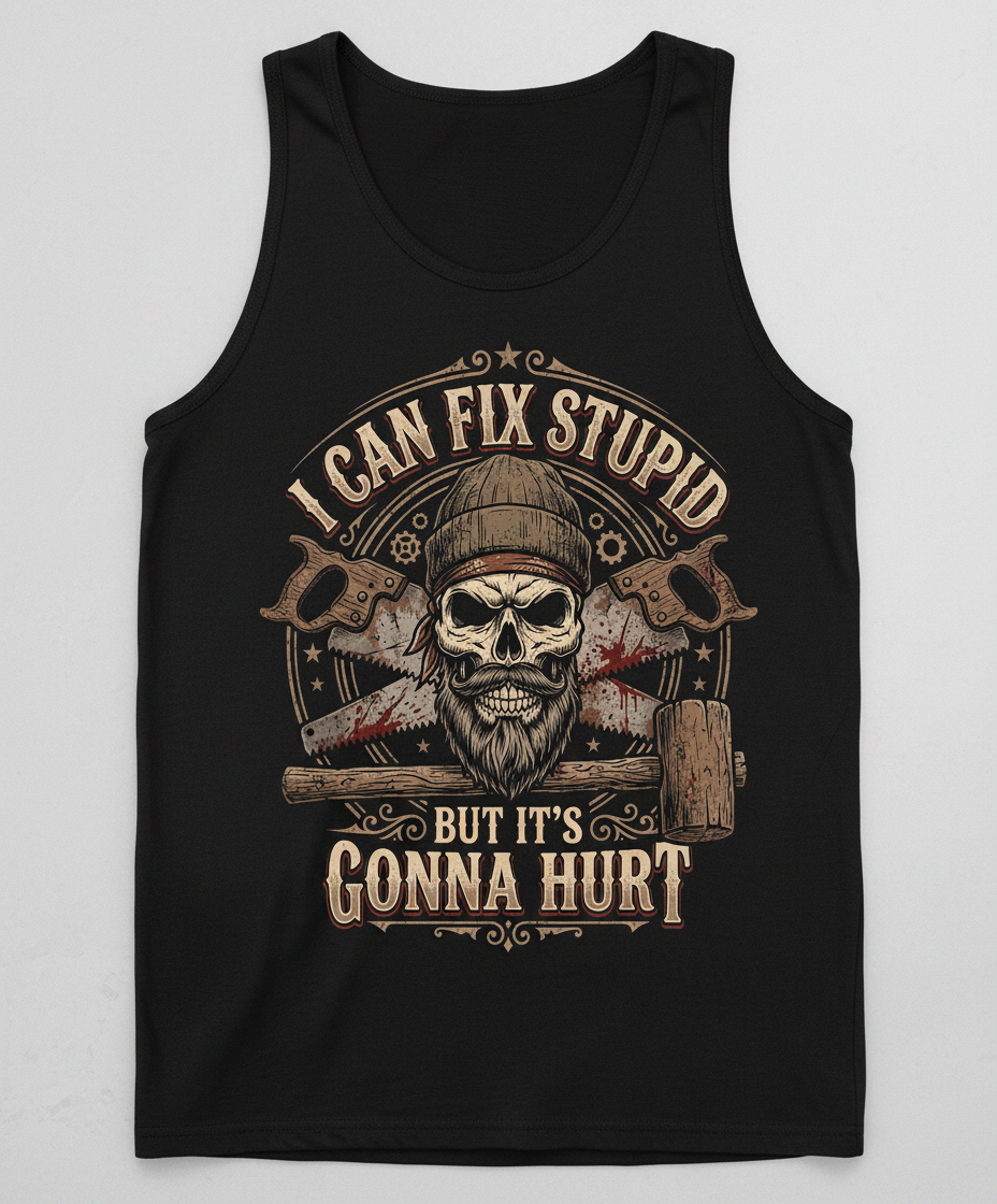 I Can Fix Stupid But It's Gonna Hurt Skull and Saws Tank Top - Black