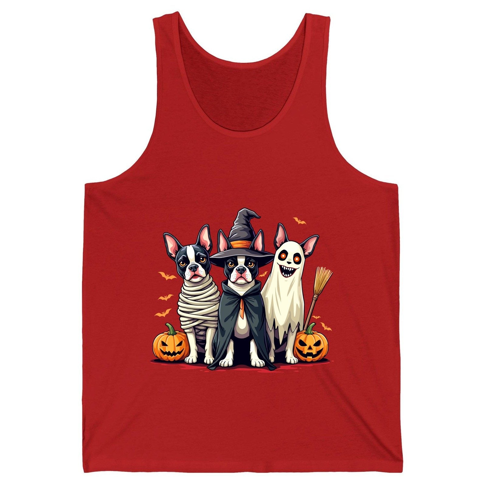 Halloween Boston Terrier Trio boston terrier Tank Top Red product mockup