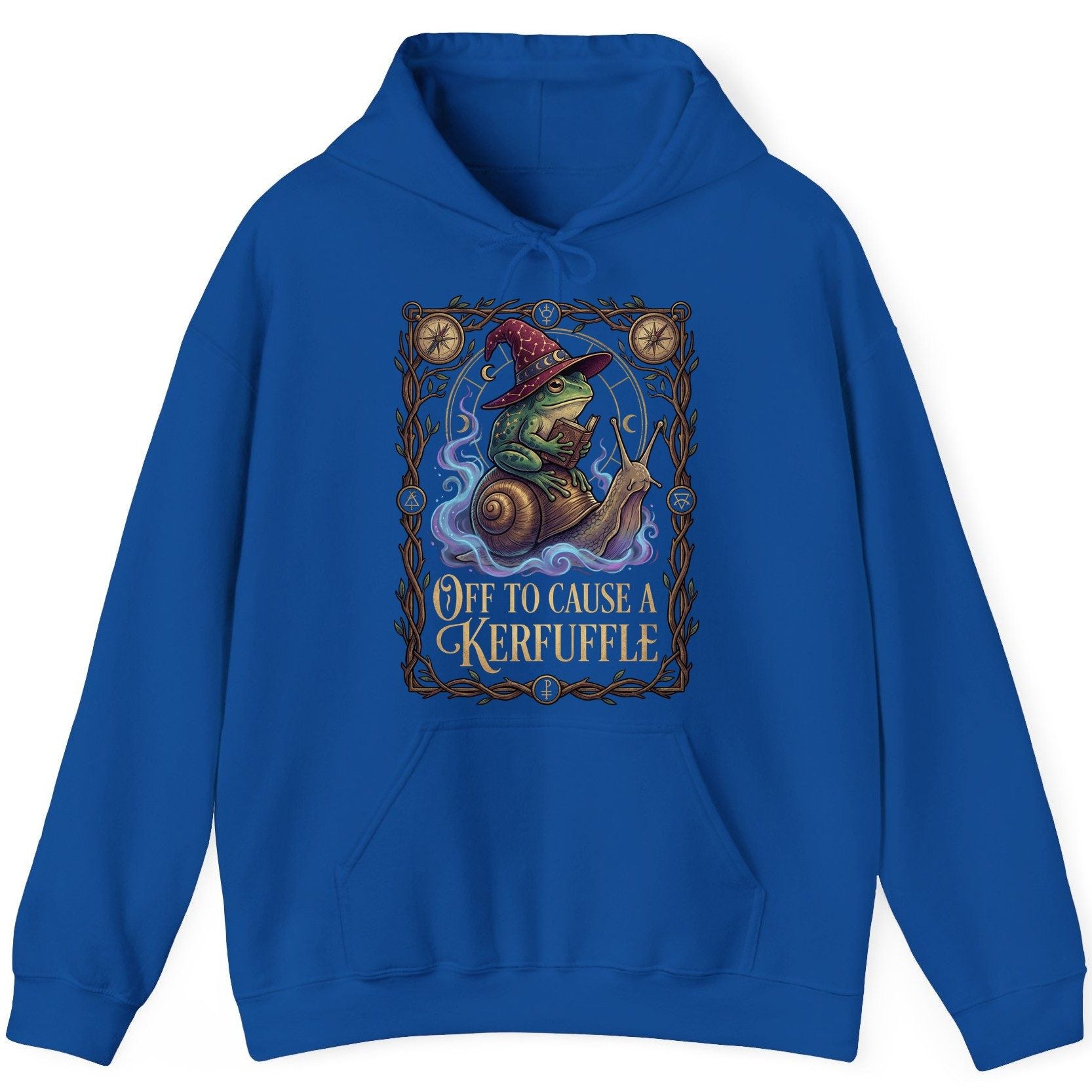 Off to Cause a Kerfuffle frog wizard Hoodie Royal product mockup
