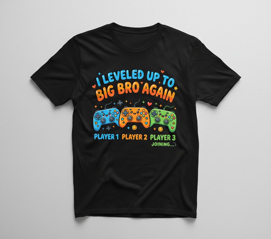 I Leveled UP TO BIG BRO AGAIN Brother Announcement T-Shirt - product mockup - Black