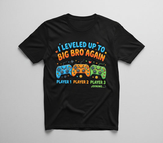 I Leveled UP TO BIG BRO AGAIN Brother Announcement T-Shirt - product mockup - Black