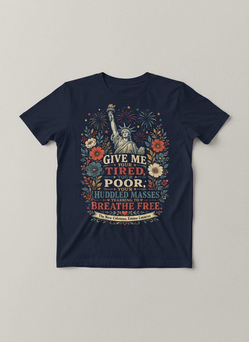 Breathe Free Patriotic Statue Liberty Vintage Americans T-Shirt - product mockup - Navy