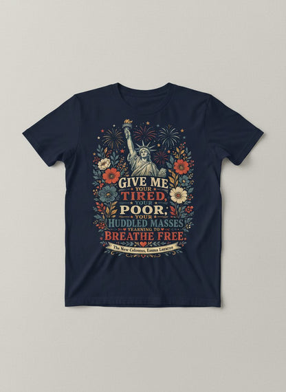 Breathe Free Patriotic Statue Liberty Vintage Americans T-Shirt - product mockup - Navy