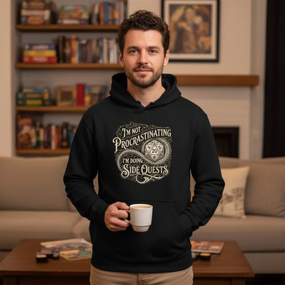 I'm Not Procrastinating I'm Doing Side Quests rpg gaming Hoodie Black lifestyle mockup