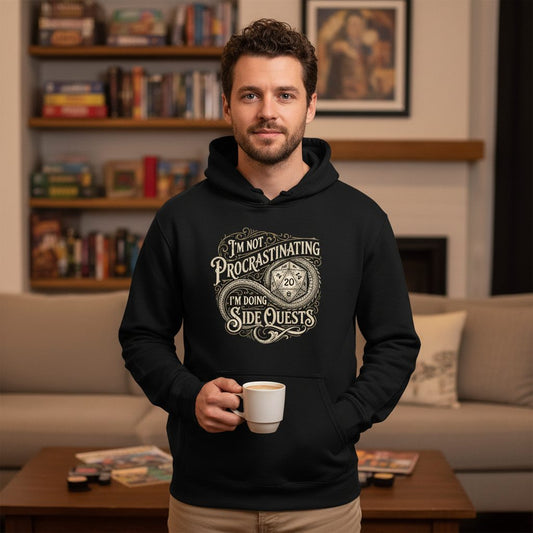 I'm Not Procrastinating I'm Doing Side Quests rpg gaming Hoodie Black lifestyle mockup