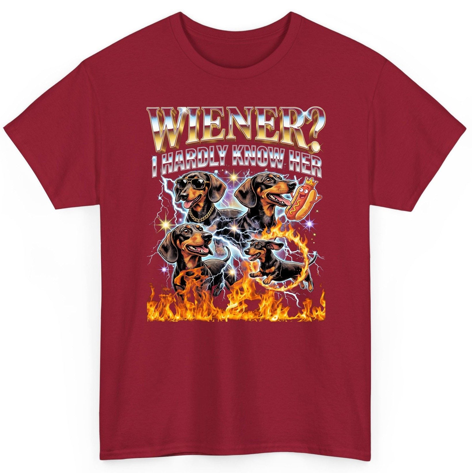 Wiener I Hardly Know Her dachshund T-Shirt Cardinal Red product mockup