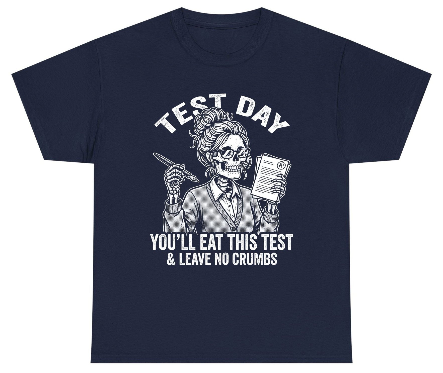 You'll Eat This Test & Leave No Crumbs Funny Day Youth T-Shirt - product mockup - Navy