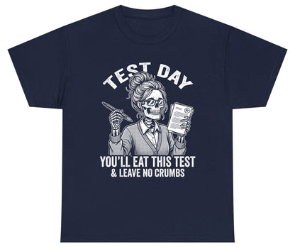 You'll Eat This Test & Leave No Crumbs Funny Day Youth T-Shirt - product mockup - Navy