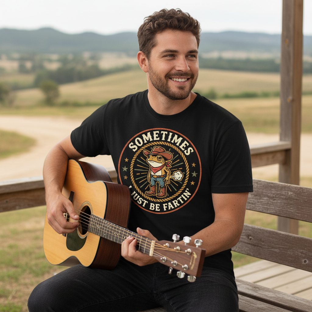 Sometimes I Just Be Fartin' cowboy frog T-Shirt Black lifestyle mockup