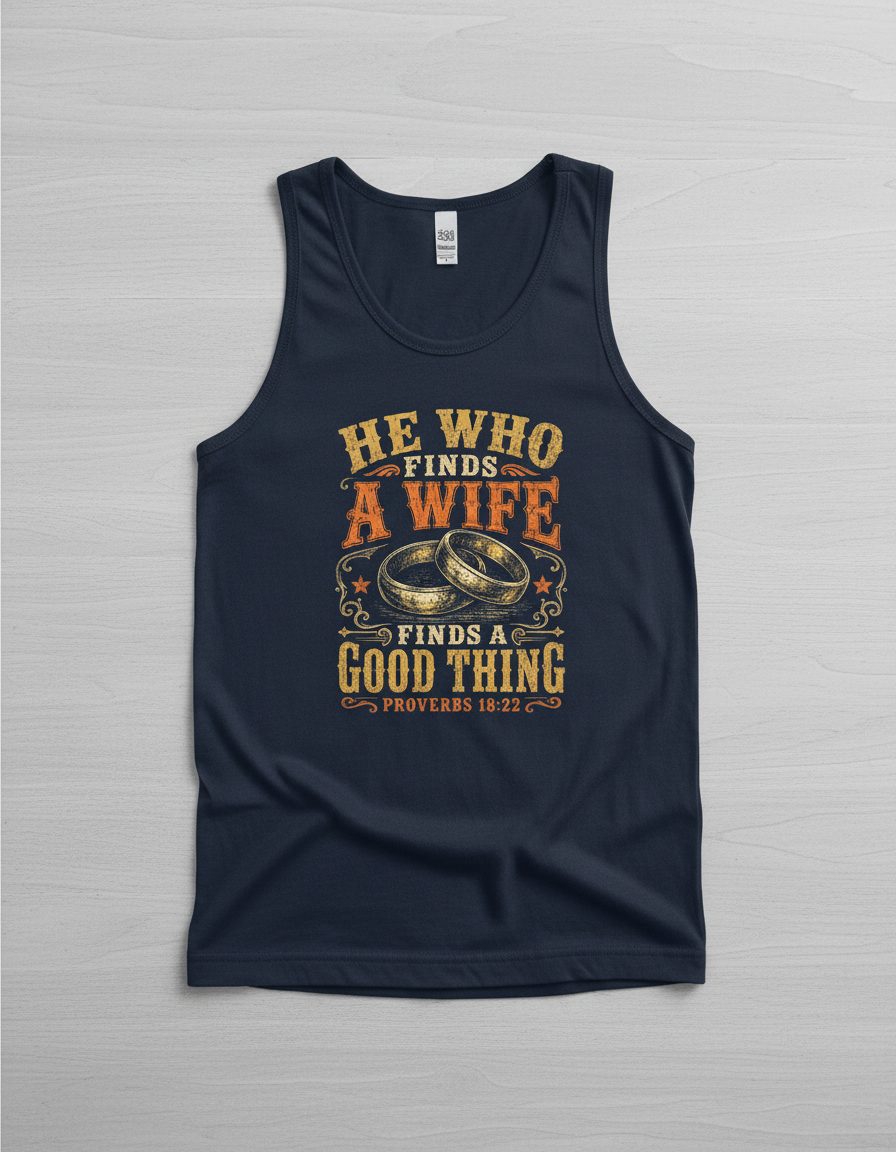He Who Finds a Wife Finds a Good Thing Proverbs 18 22 Tank Top - product mockup - Navy