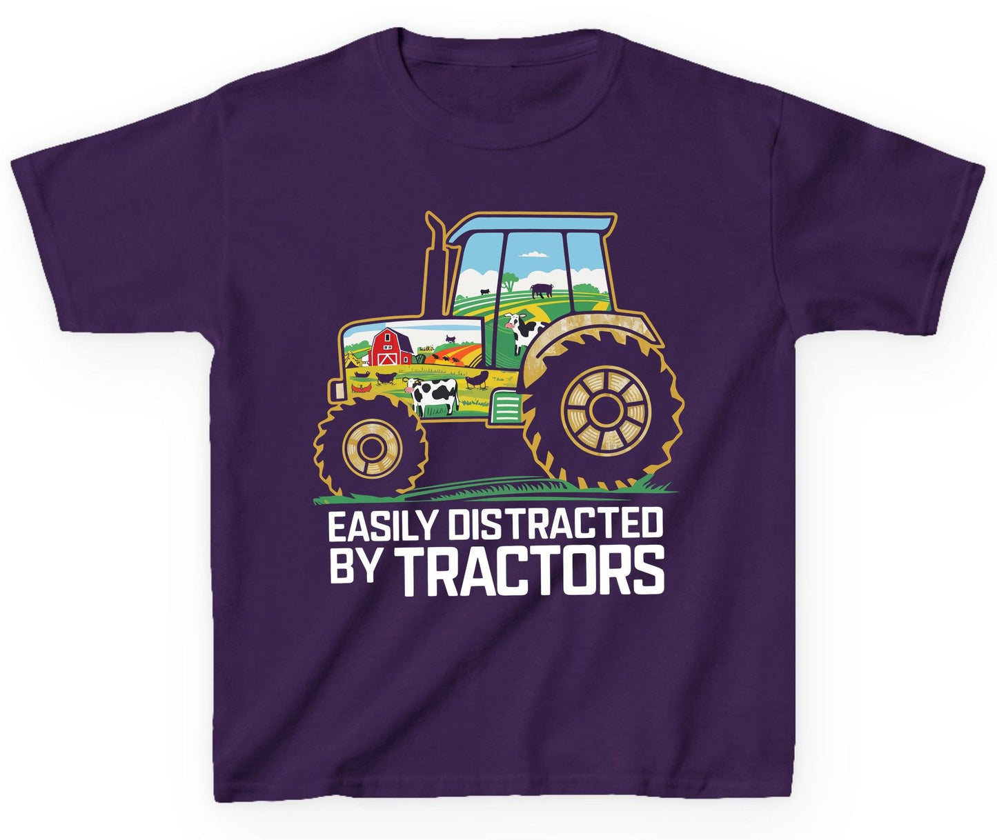 Easily Distracted by Tractors farming Youth T-Shirt Purple product mockup
