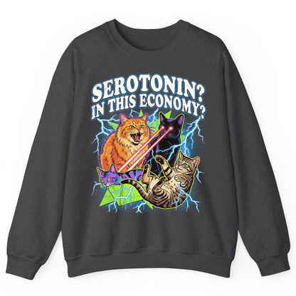 Serotonin in This Economy? cats Sweatshirt Dark Heather product mockup