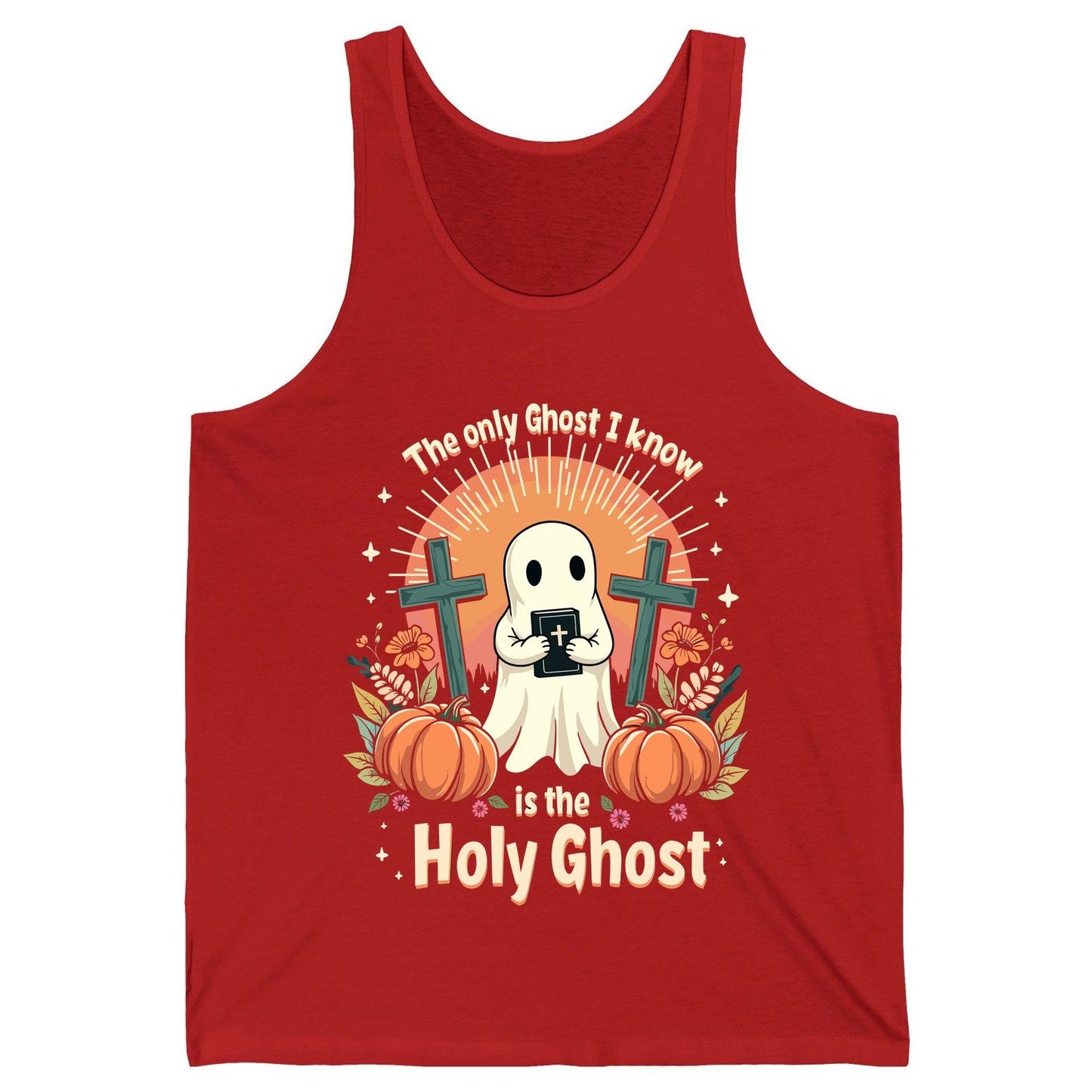 The Only Ghost I Know Is the Holy Ghost christian Halloween Tank Top Red product mockup