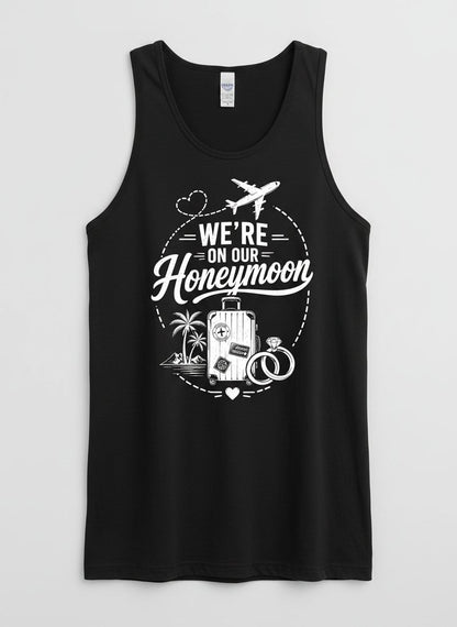 We're on Our Honeymoon Vintage Newlyweds Tank Top - product mockup - Black
