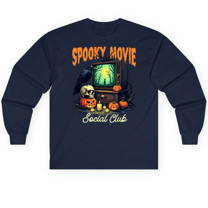 Spooky Movie Social Club Halloween Long Sleeve Tee Navy product mockup
