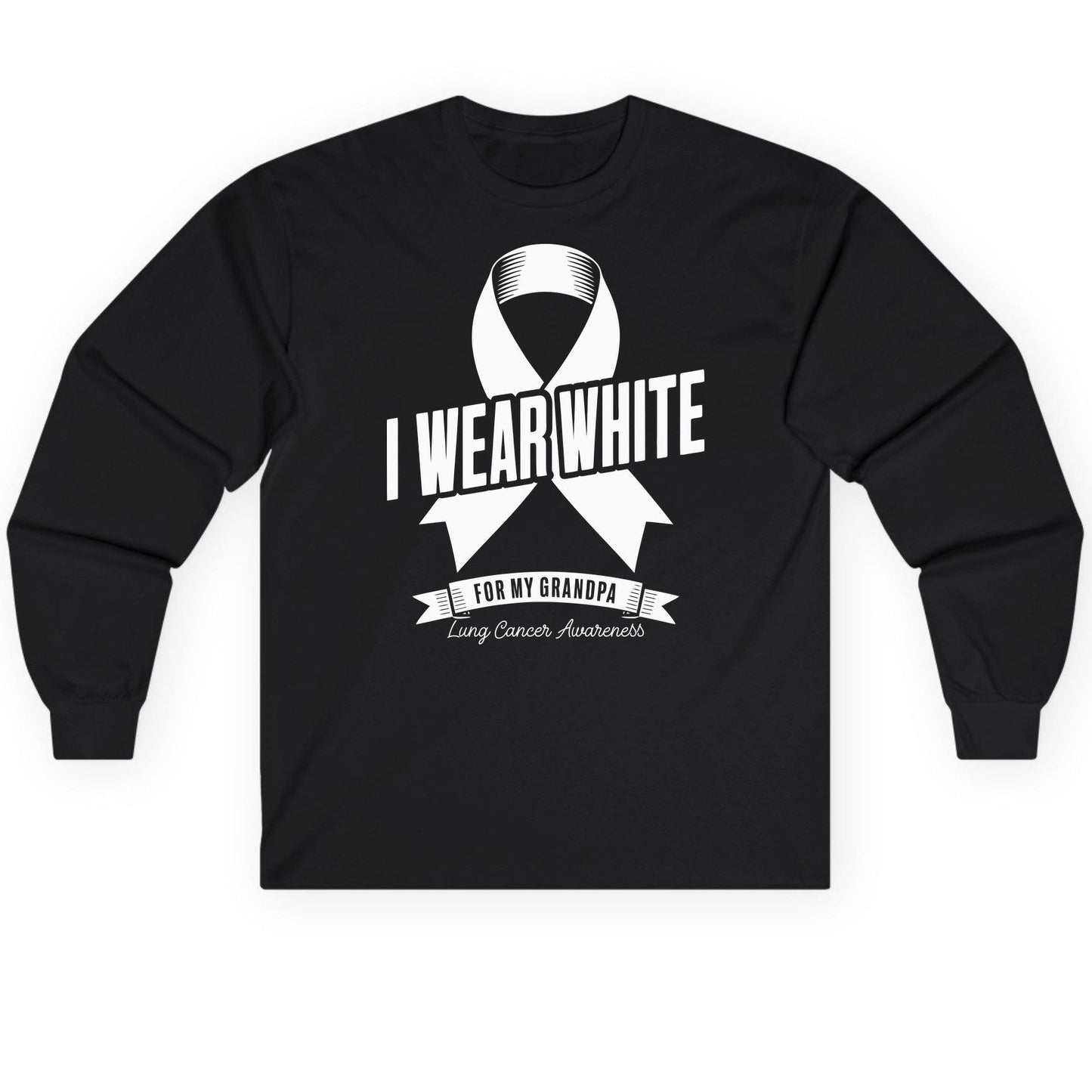 I Wear White for My Grandpa lung cancer awareness Long Sleeve Tee Black product mockup