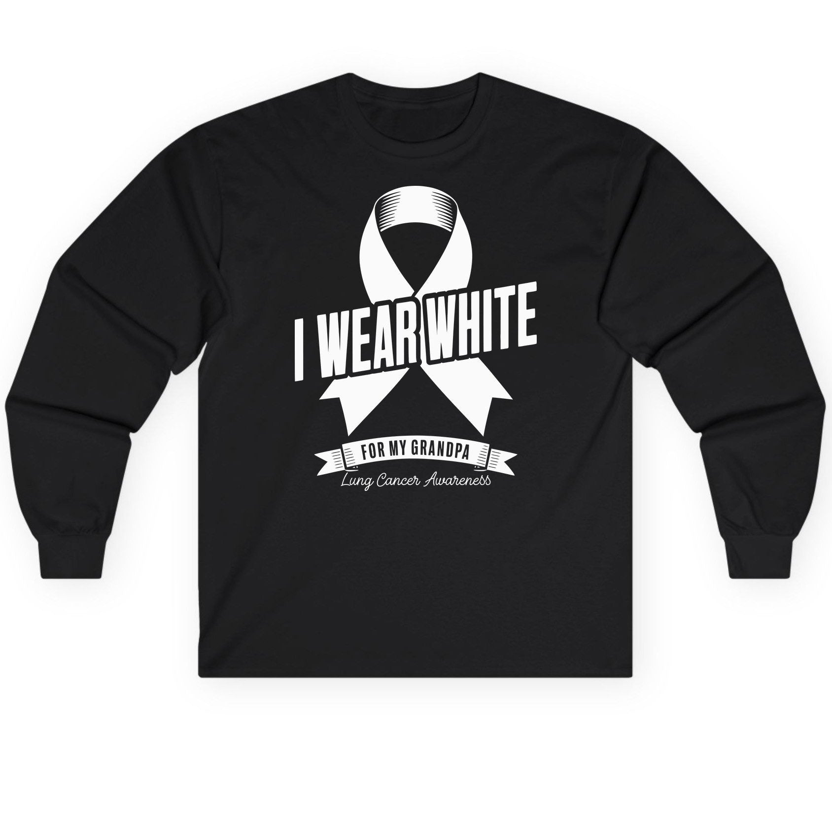 I Wear White for My Grandpa lung cancer awareness Long Sleeve Tee Black product mockup