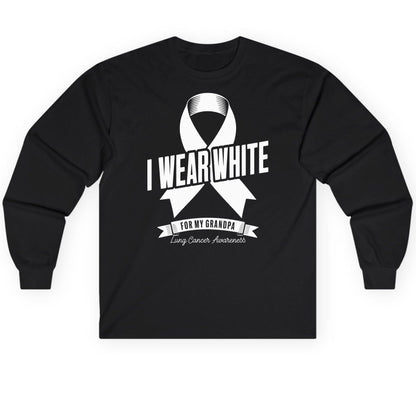 I Wear White for My Grandpa lung cancer awareness Long Sleeve Tee Black product mockup
