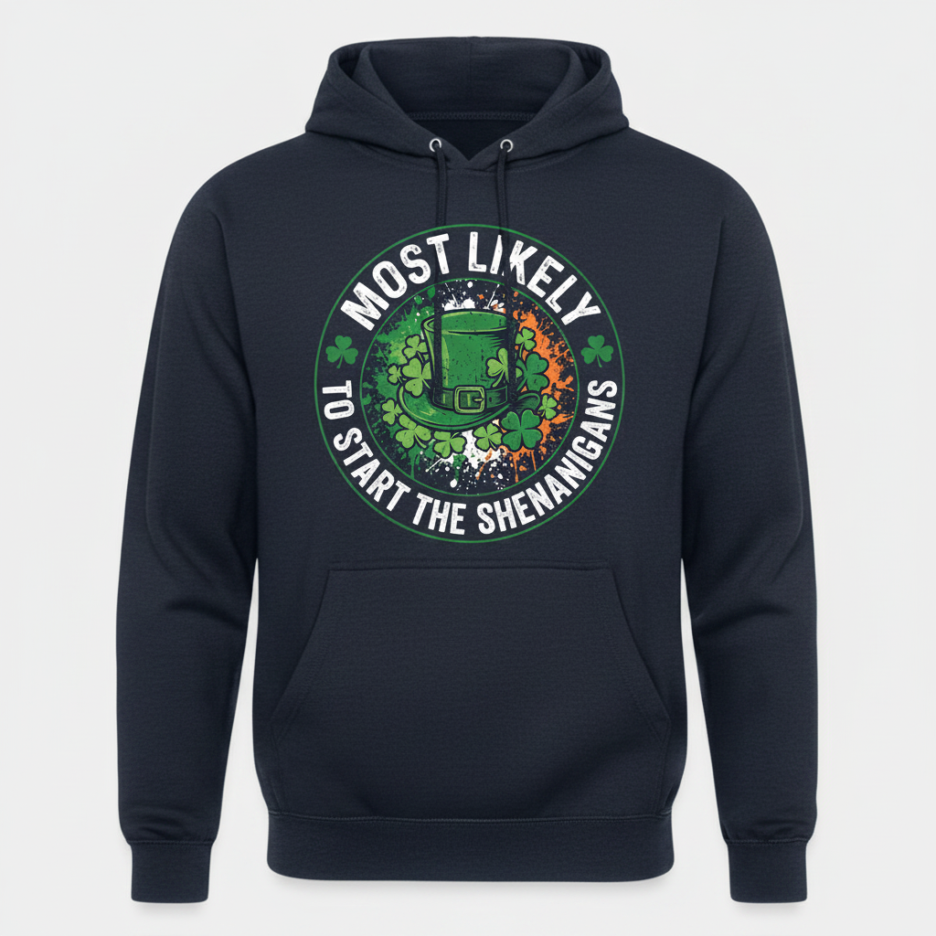 Most Likely To Start The Shenanigans St. Patrick's Day Design Hoodie - Navy