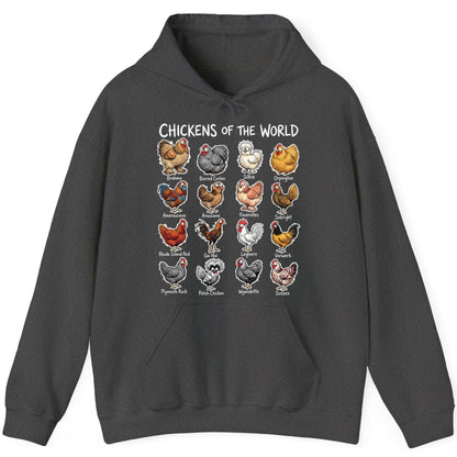Chickens of the World chicken breeds Hoodie Dark Heather product mockup