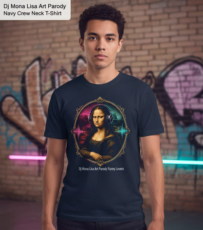 Dj Mona Lisa Art Parody Funny Lovers T-Shirt - product mockup - Navy