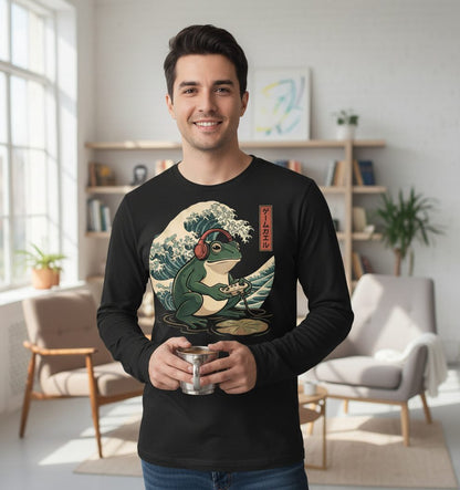 ゲームカエル gamer frog Long Sleeve Tee Black lifestyle mockup