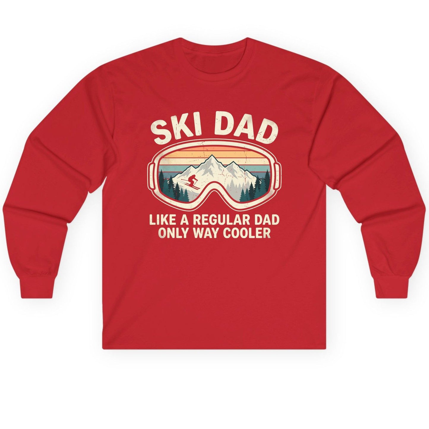 Ski Dad Like a Regular Dad Only Way Cooler skiing Long Sleeve Tee Red product mockup