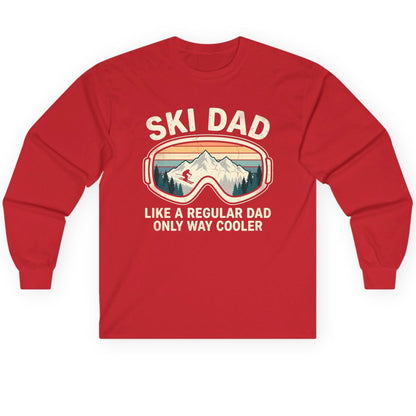 Ski Dad Like a Regular Dad Only Way Cooler skiing Long Sleeve Tee Red product mockup