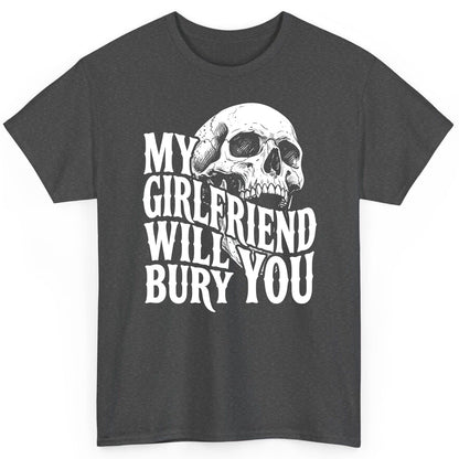 My Girlfriend Will Bury You skull T-Shirt Dark Heather product mockup