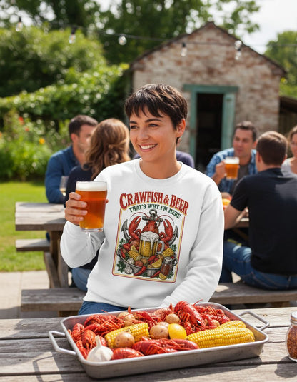 Crawfish & Beer That's Why I'm Here Retro Boil Sweatshirt - lifestyle model mockup - White