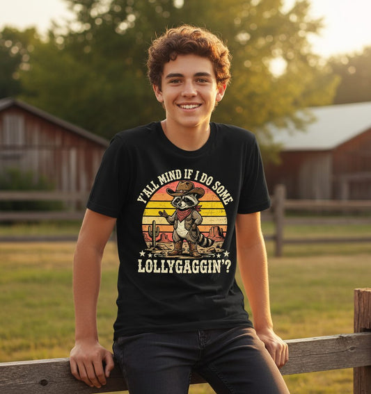Y'ALL MIND IF I DO SOME Lollygaggin' Youth T-Shirt - lifestyle model mockup - Black