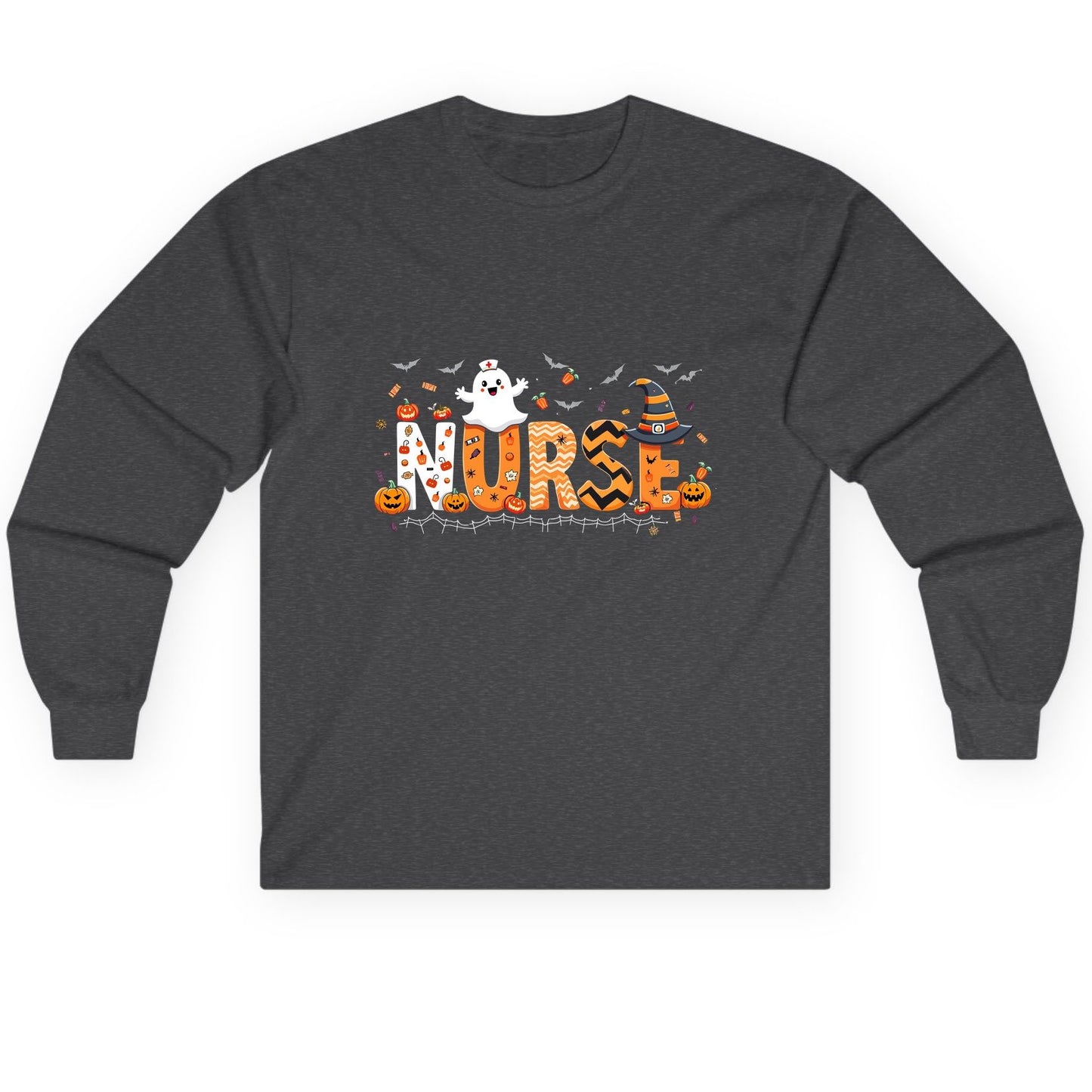 Nurse Halloween Long Sleeve Tee Dark Heather product mockup