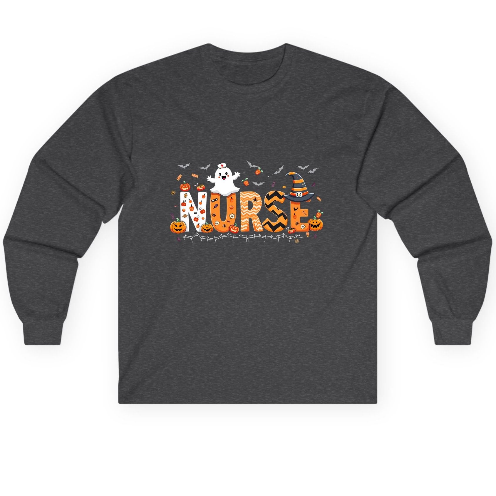 Nurse Halloween Long Sleeve Tee Dark Heather product mockup