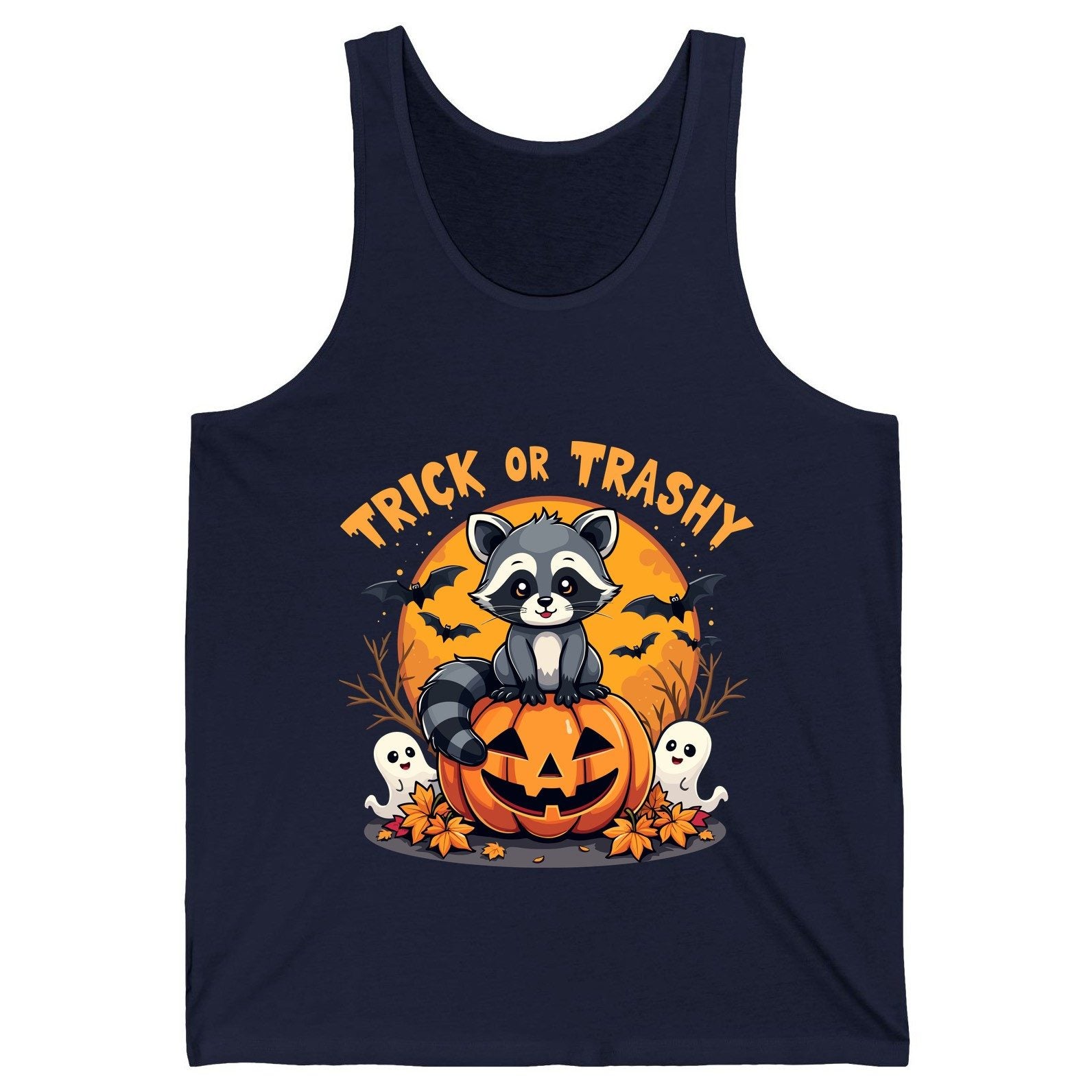 Trick or Trashy raccoon Tank Top Navy product mockup