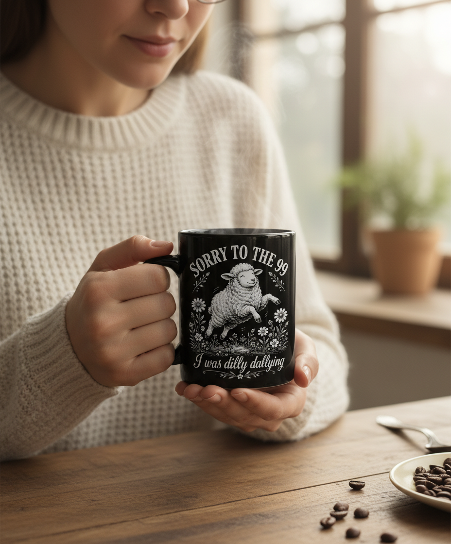 Dilly Dallying Lost Sheep Christian Humor Design Black Mug - Black