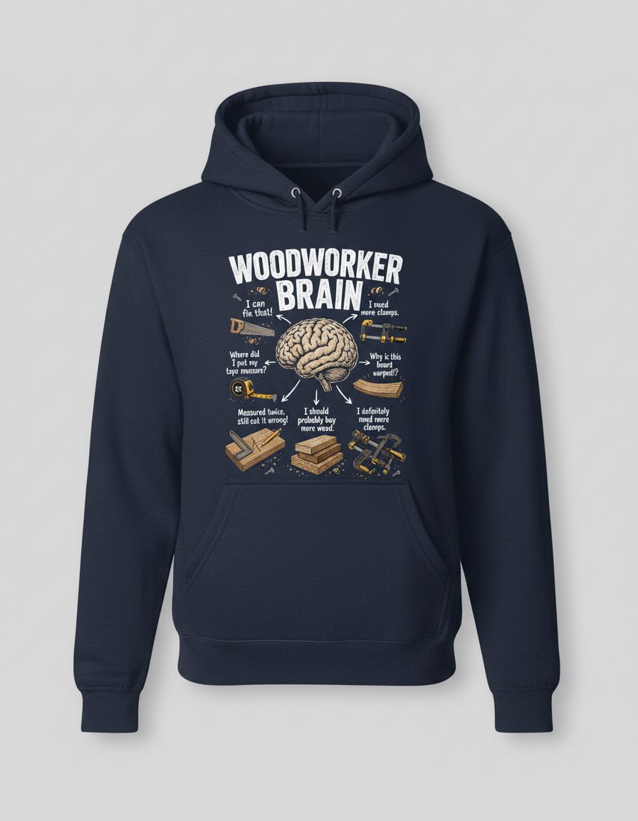 Woodworker Brain Funny Woodworking Hoodie - product mockup - Navy
