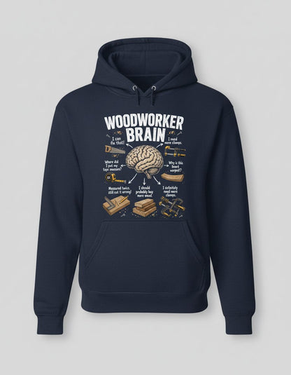 Woodworker Brain Funny Woodworking Hoodie - product mockup - Navy