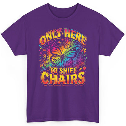 ONLY HERE TO SNIFF CHAIRS Funny Meme T-Shirt - product mockup - Purple